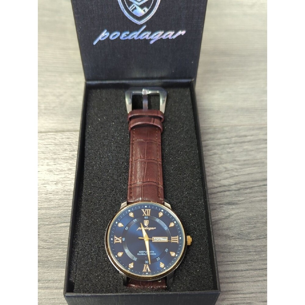 Poedagar Men's Wrist Watch Real Leather Strap